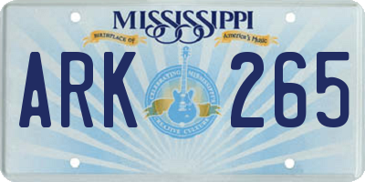 MS license plate ARK265