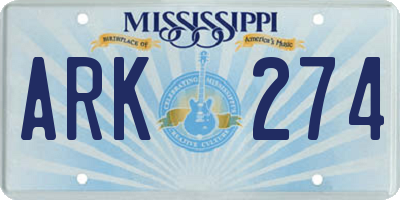 MS license plate ARK274