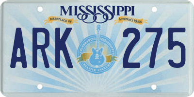 MS license plate ARK275