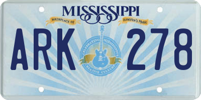 MS license plate ARK278