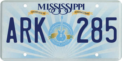 MS license plate ARK285