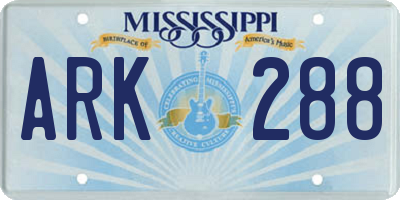 MS license plate ARK288