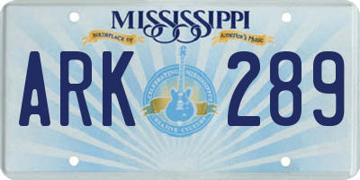 MS license plate ARK289