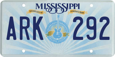 MS license plate ARK292