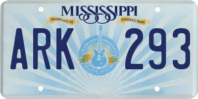 MS license plate ARK293
