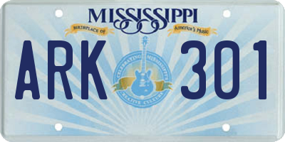 MS license plate ARK301