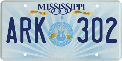 MS license plate ARK302