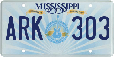 MS license plate ARK303