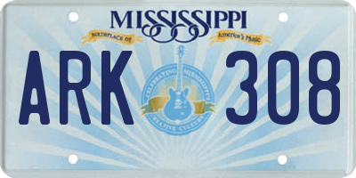 MS license plate ARK308