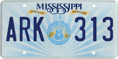 MS license plate ARK313