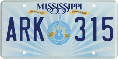 MS license plate ARK315