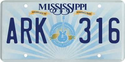 MS license plate ARK316