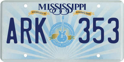 MS license plate ARK353