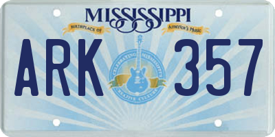 MS license plate ARK357