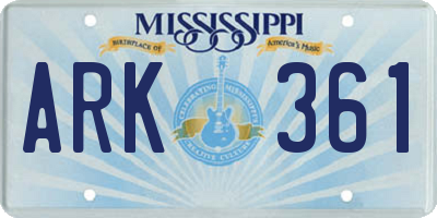 MS license plate ARK361