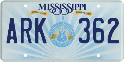 MS license plate ARK362
