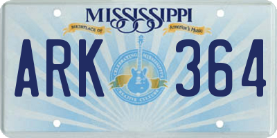 MS license plate ARK364
