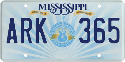MS license plate ARK365