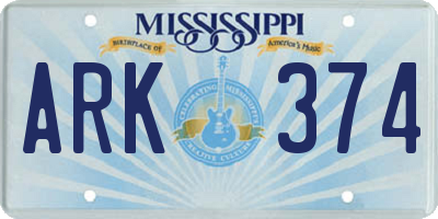 MS license plate ARK374