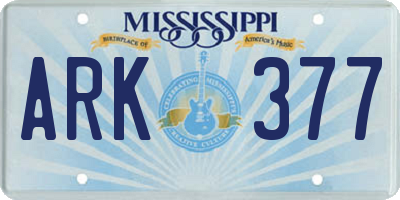 MS license plate ARK377
