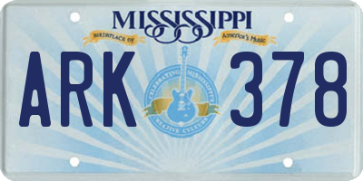 MS license plate ARK378