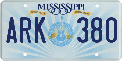 MS license plate ARK380