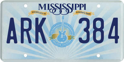MS license plate ARK384