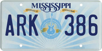 MS license plate ARK386