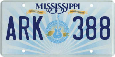 MS license plate ARK388