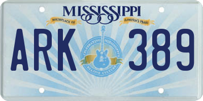 MS license plate ARK389
