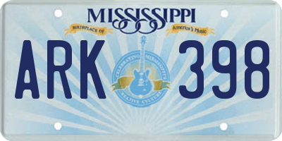 MS license plate ARK398