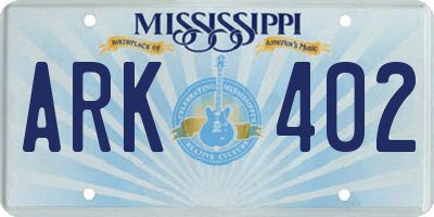 MS license plate ARK402
