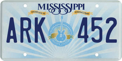 MS license plate ARK452
