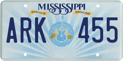 MS license plate ARK455