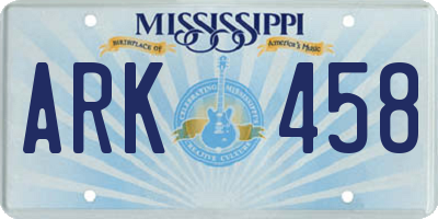 MS license plate ARK458