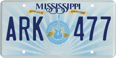 MS license plate ARK477