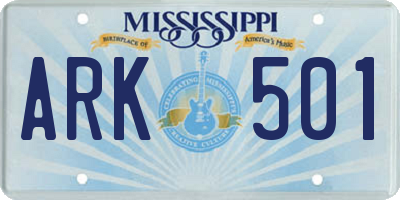 MS license plate ARK501