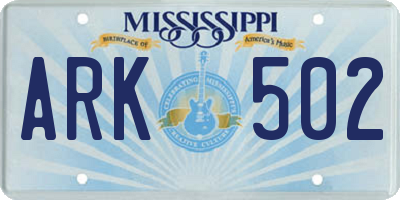 MS license plate ARK502
