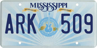 MS license plate ARK509