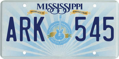 MS license plate ARK545