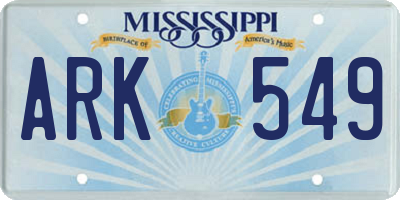 MS license plate ARK549