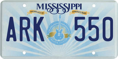 MS license plate ARK550