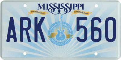 MS license plate ARK560