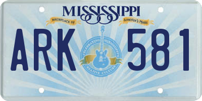 MS license plate ARK581