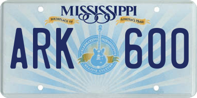 MS license plate ARK600