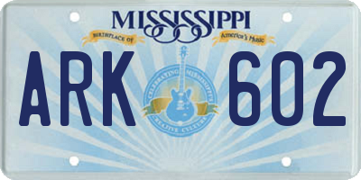 MS license plate ARK602