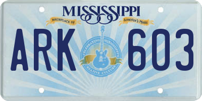 MS license plate ARK603