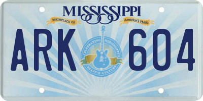 MS license plate ARK604