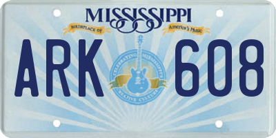 MS license plate ARK608