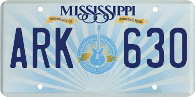 MS license plate ARK630